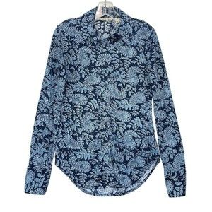 Derek Heart Womens Shirt M Blue Paisley Button Up Long Sleeve Polyester Retro